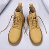 New 2024 Genuine Leather Mid Top Boots Men Thick Sole Classic Yellow/Black British Style Chelsea Boots High-top Men Lace Up Boot