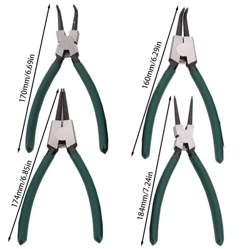 4-Piece Retaining Ring Pliers Set, Retaining Ring And Spring Removal Tools, Inner And Outer Retaining Ring Bending Pliers.
