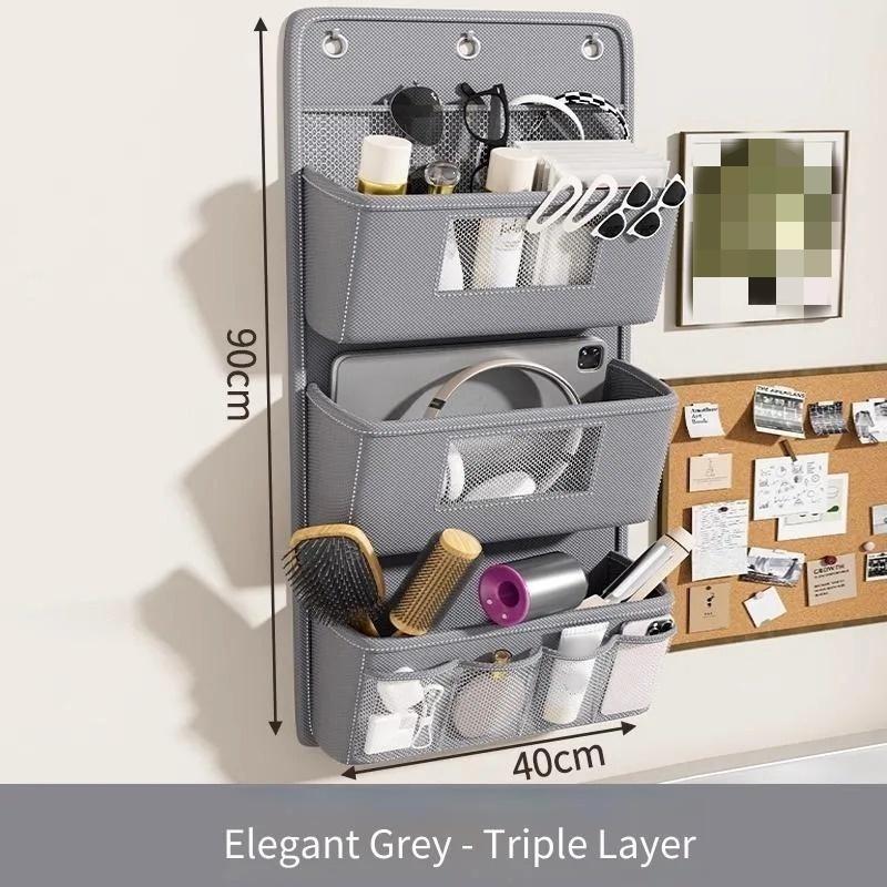 1pc Hanging Storage Organizer Bedside Shelf  Wall Door Mount Multi Purpose Oxford Fabric Hanging Bag for Space Saving Gray Beige