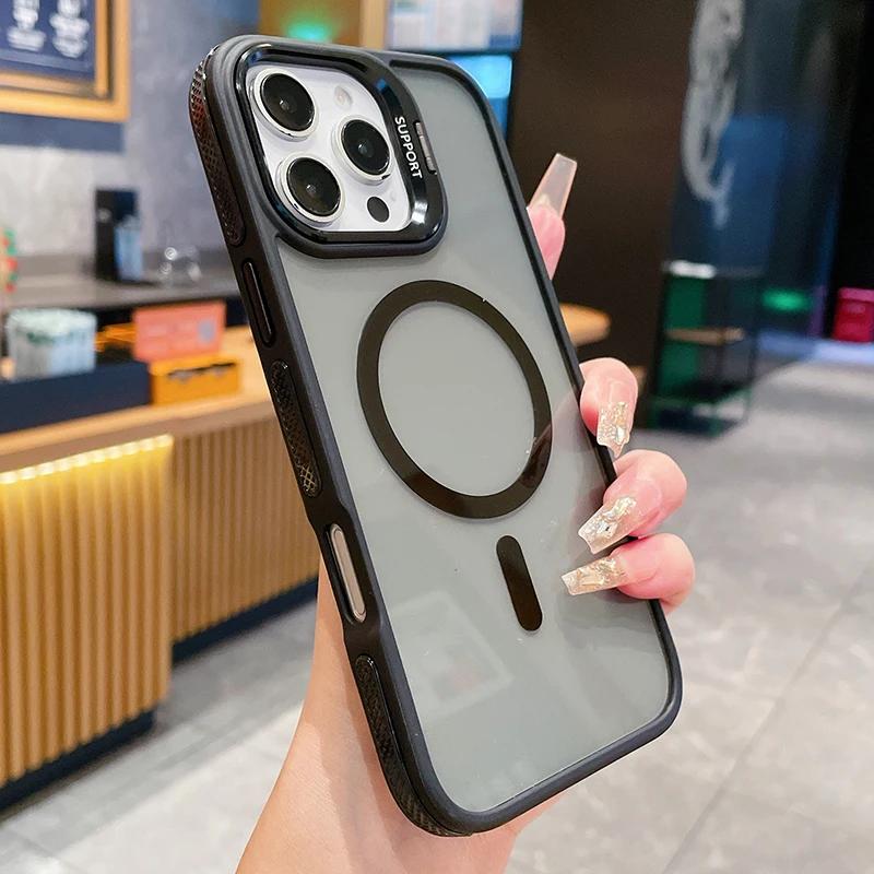 NEW For Magsafe Bicolor Magnetic Case For iPhone 16 15 14 13 12 11 Pro Max Plus Translucency Matte Transparent Stand Cover