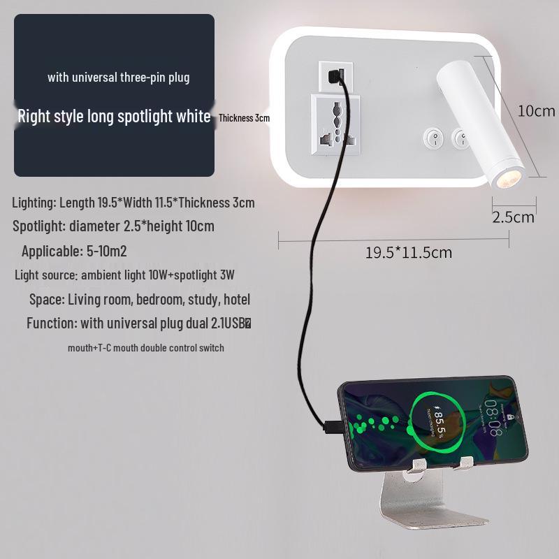 Modern Minimalist Indoor LED Wall Lamp with USB Reading Light for Bedroom or Living Room.