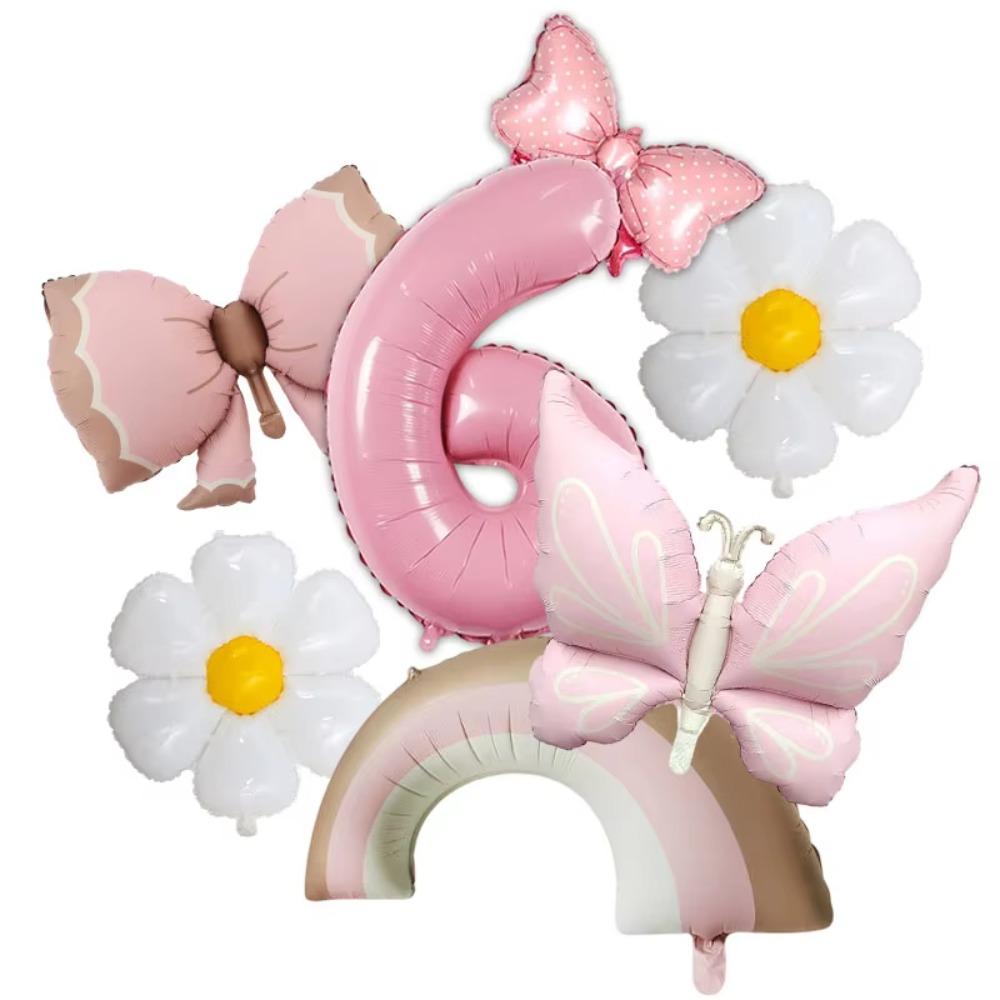 Pink Butterfly Birthday Decoration Balloon Set Tableware Cup Plate Napkin Gift Bags Backdrop Banner KeyChain Girl Party Supplies