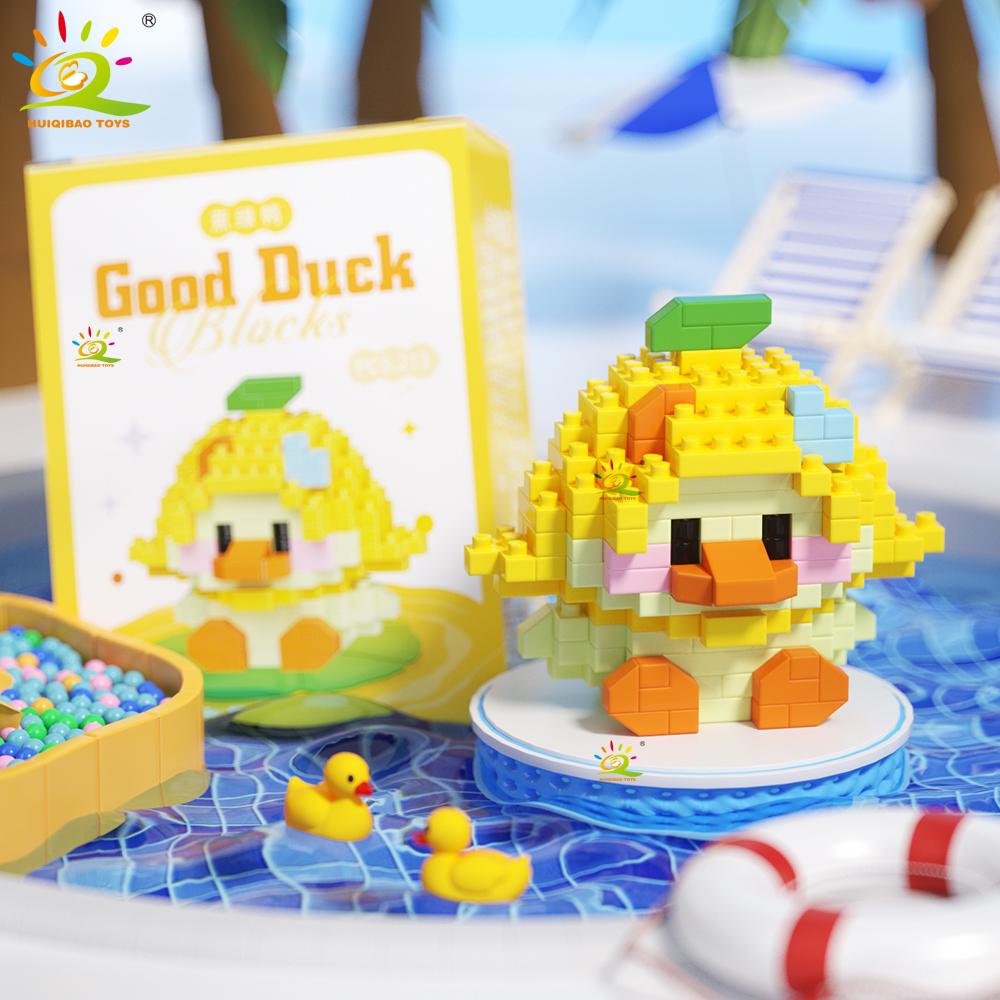 Mini Cute Duck Cosplay Dress Animal Micro Building Block 3D Diamond Model Brick DIY City Construction Toys for Children