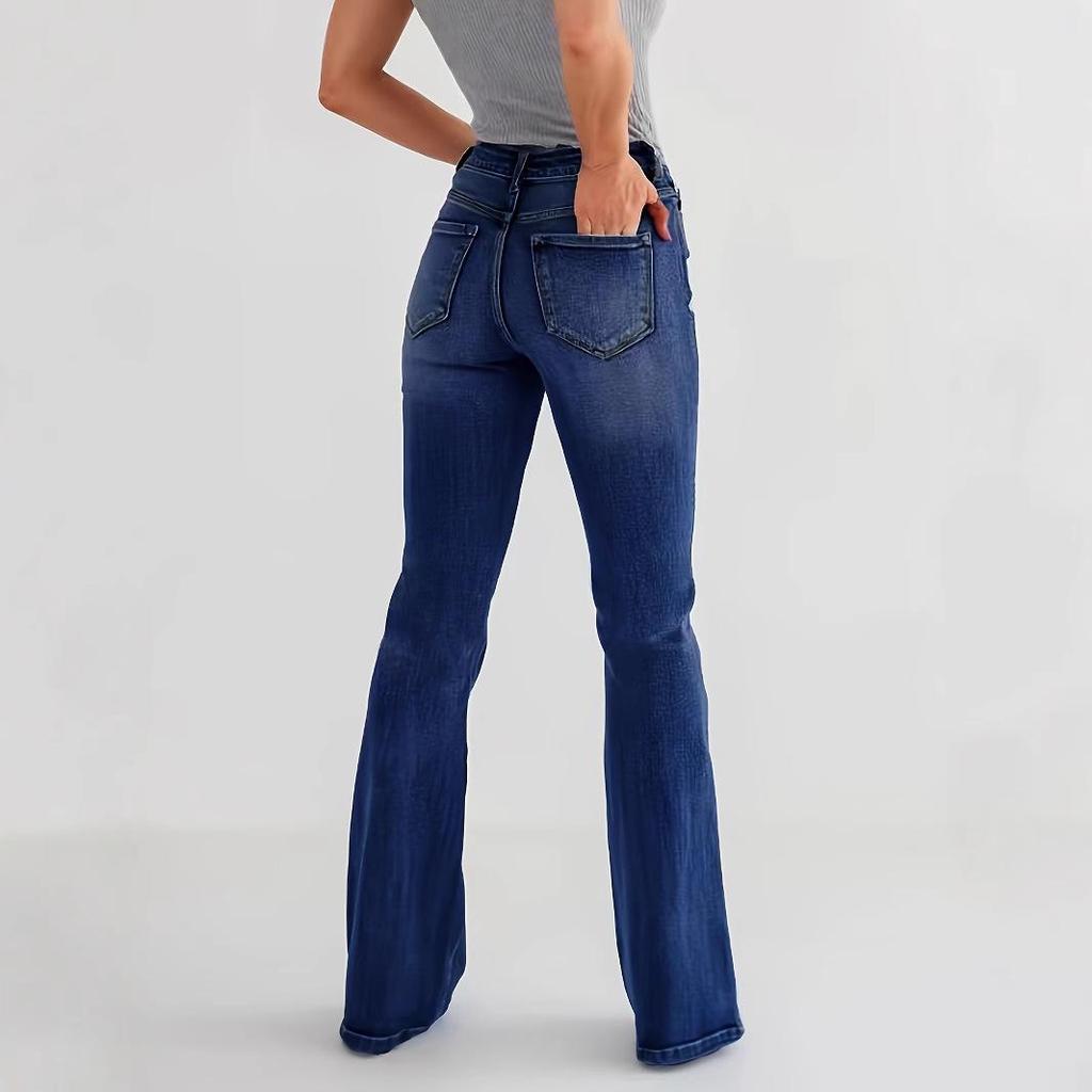 Women's Versatile Slimming Faded Whisker Flared Jeans