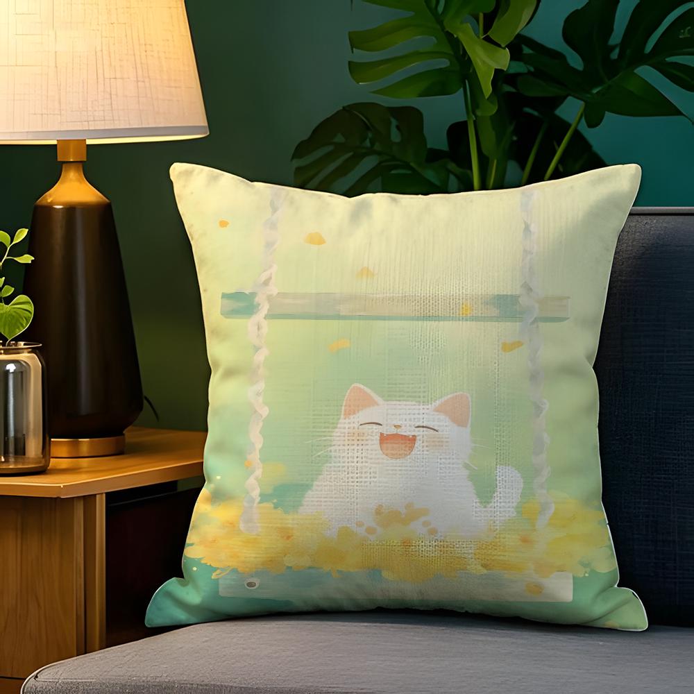 Sunny spring day leisurely cat  Pillow Case Natural Linen Pillow Case DoubleSided Decor Sofa Pillowcase Home Decor