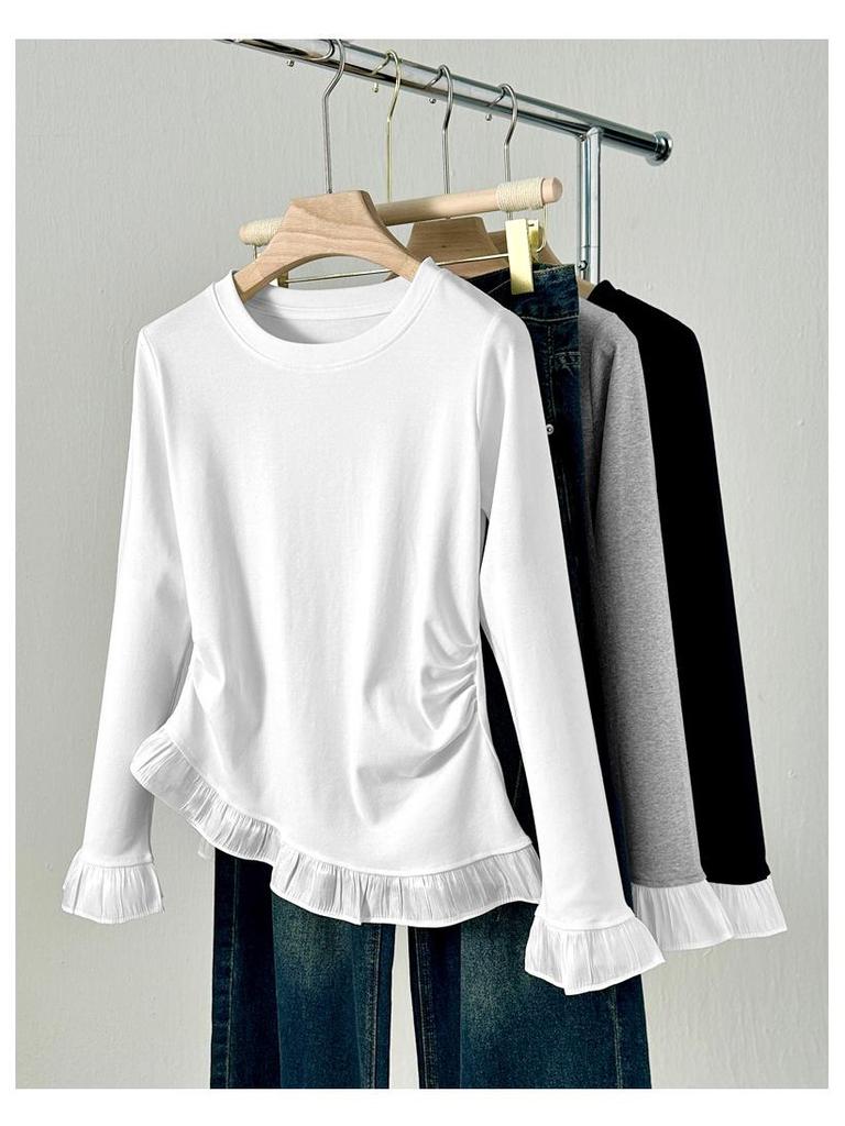 YB528# Early Autumn Korean Lace Slimming Long Sleeve Fashion Top