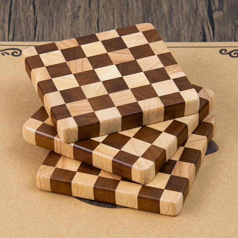 Checkerboard Wooden Slice Cup Mat Coaster Tea Coffee Mug Drinks Holder for DIY Tableware Decor Durable Pad Home Coaster