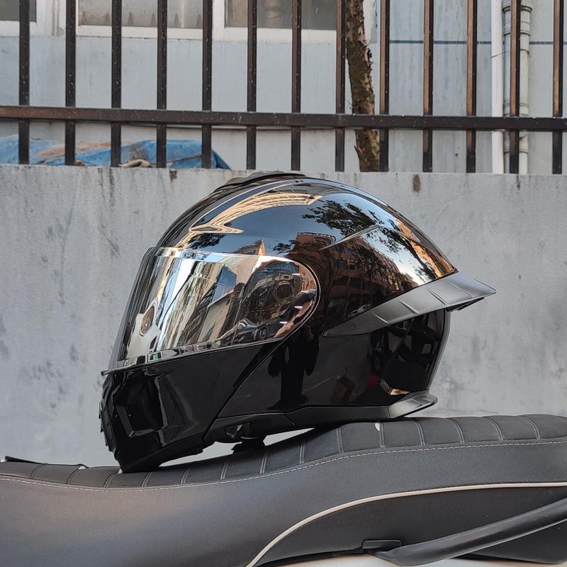 Motorcycle helmet Men's and women's face-off helmet Double mirror Winter tail semi-full cover Four Seasons Blue