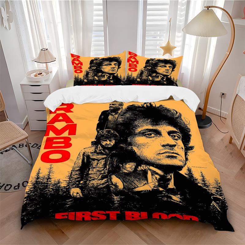 Rambo First Blood Action Print 3Pcs Bedding Set,Duvet Cover with 2 Bedro,Pillowcase Home Birthday Gift