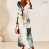 Women Plus Size V Neck Three Quarter Sleeve Abstract Printed Maxi Dress