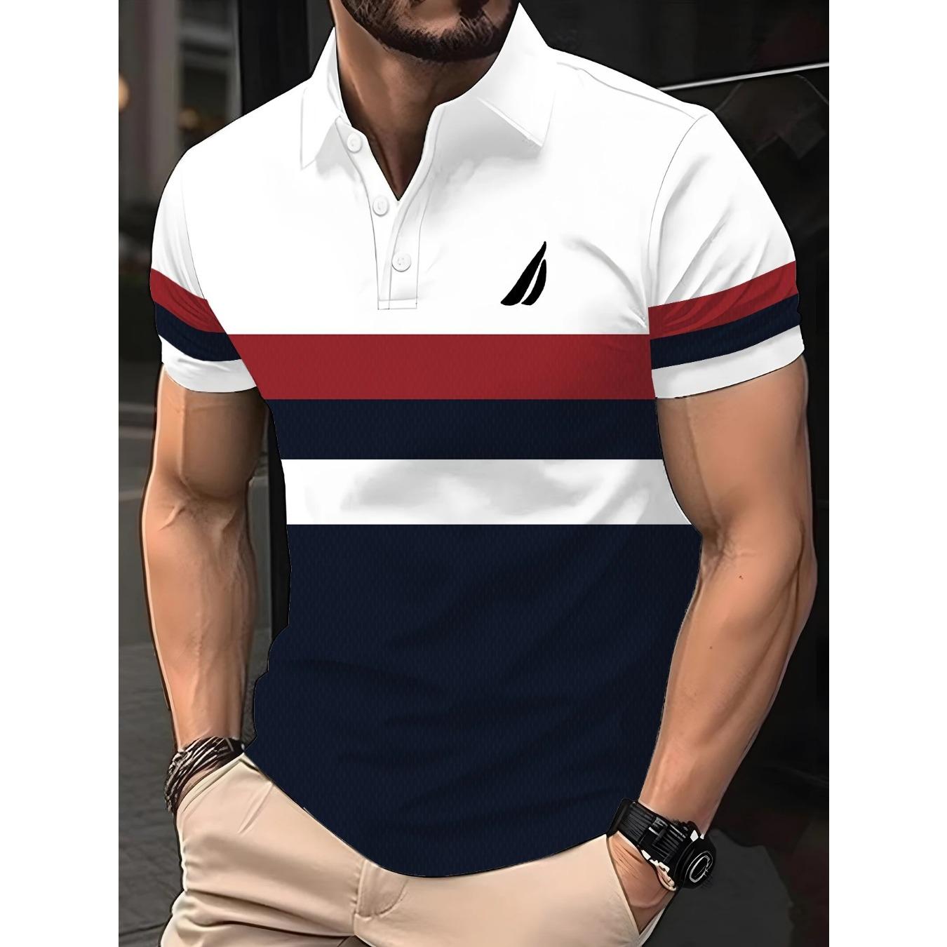 2026 Summer Men s Polo Shirt with Stripes Print Breathable Lightweight Casual Fashionable Outdoor S
