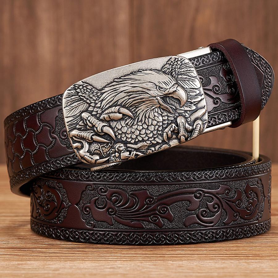 3.5CM Eagle Automatic Buckle Belt Emboss Cowskin Belt Quality Men Wasitbad Strap Genuine Leather Gift Business Belt for Jeans