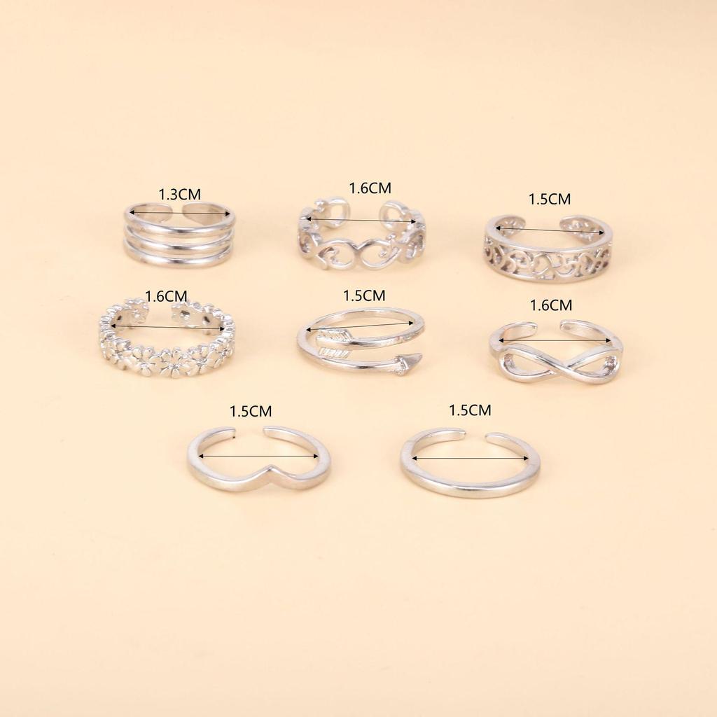 Adjustable Toe Rings Set - 8 European & American Styles, 8-Shaped and Arrow Designs for Women, Beach & Pinky Wear