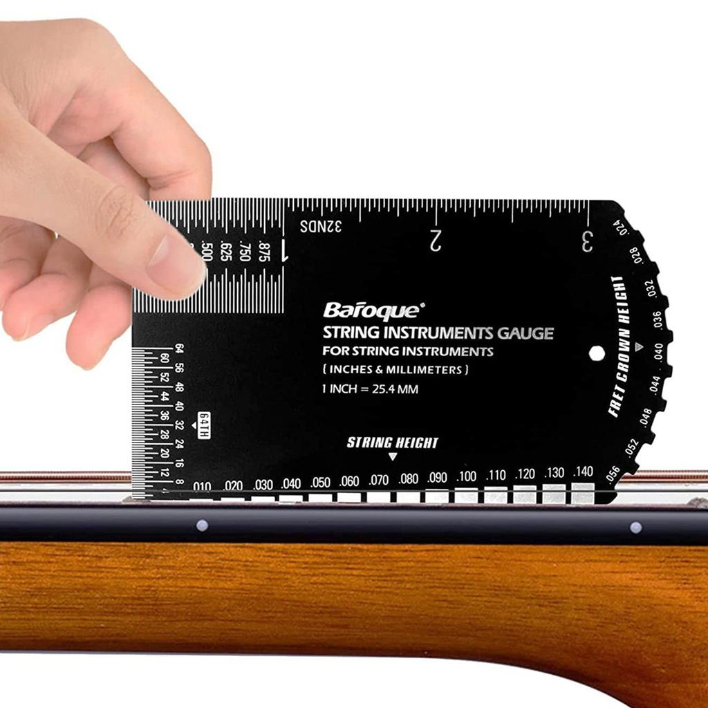 Guitar String Action Gauge Ruler Set Up Gauge Multifunctional Fret Rocker Luthier Tool with Leather Case, Precise Etched