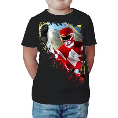 Power Rangers Photo Red Ranger Kick Official Kids T-Shirt Mighty Morphin Shirt