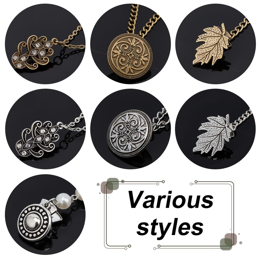 Vintage Sweater Clips - Elegant Anti-Leakage Cardigan Clasps, Retro Scarf Brooch Pins Cardigan Clip with Chains