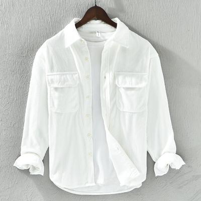 Frühling Neuer Stil Gestreiftes Langarmhemd Doppeltasche Locker Lässig Cordhemd Jacke