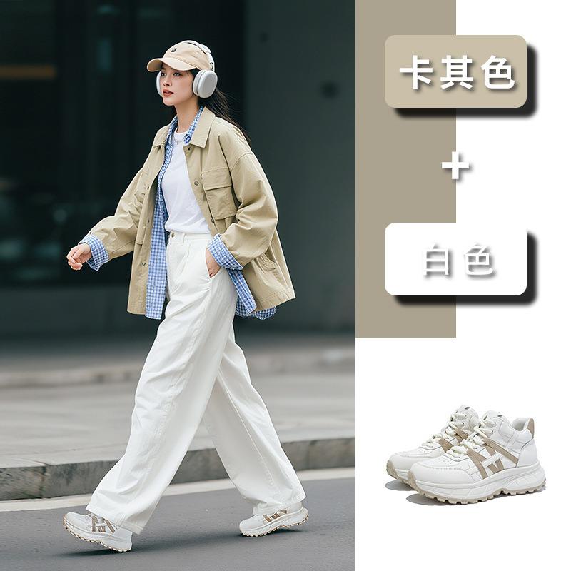 Foam sole leather little white shoes women's spring new sports Forrest Gump shoes women's thick sole heightening casual dad shoes