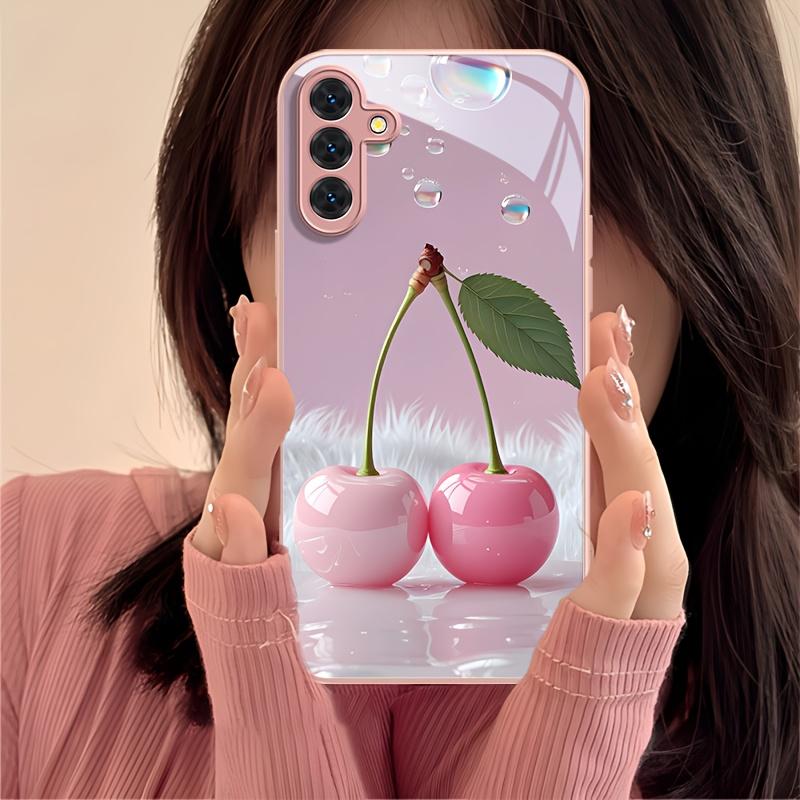 Women's pink metallic paint glass phone case suitable for Samsung Galaxy S26 S25 S24 S22 S21 S20 FE Ultra Plus shockproof
