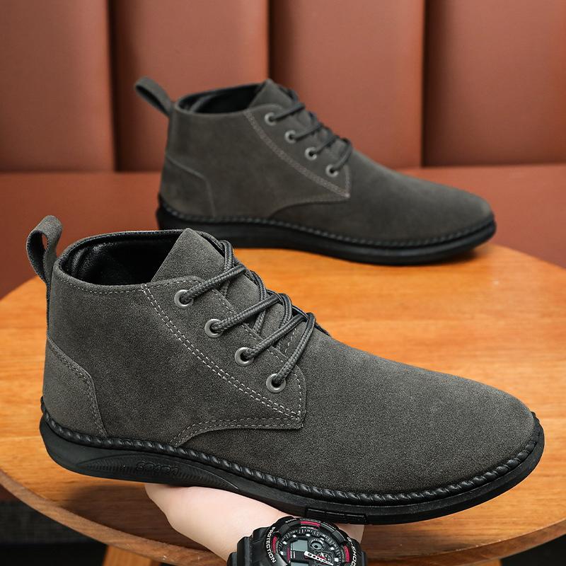 High Top Casual Board Shoes Men's Lace Up Suede Black Flat Bottom Short Boots Men's Chelsea Boots High-quality Brand Denim Boots