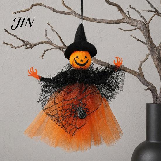 Halloween Party Decoration Witch Doll Decoration, Spooky Ghost Pumpkin Hanging with Gauze Skirt for Indoor Outdoor Decor Seasonal Ornament