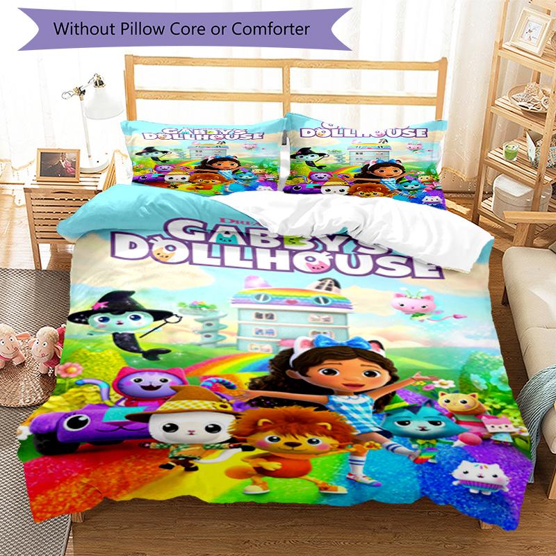 3pcs Gabby’s Dollhouse Bedding Set Duvet Cover Closure Includes 1 Duvet Cover & 2 Pillowcases, Soft and Comfortable for All Seasons.