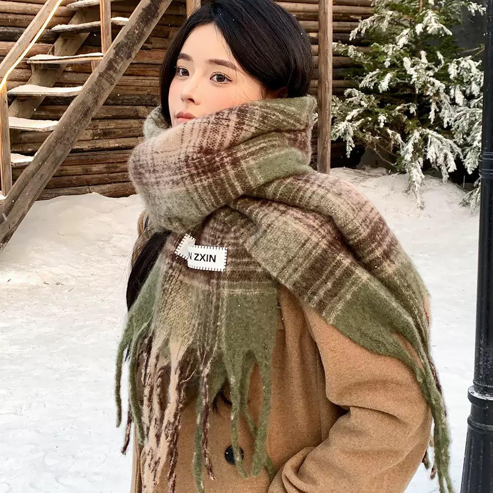 Meiraid Women's Striped Scarf: Warm, Thickened, Versatile Neckwear for Autumn and Winter