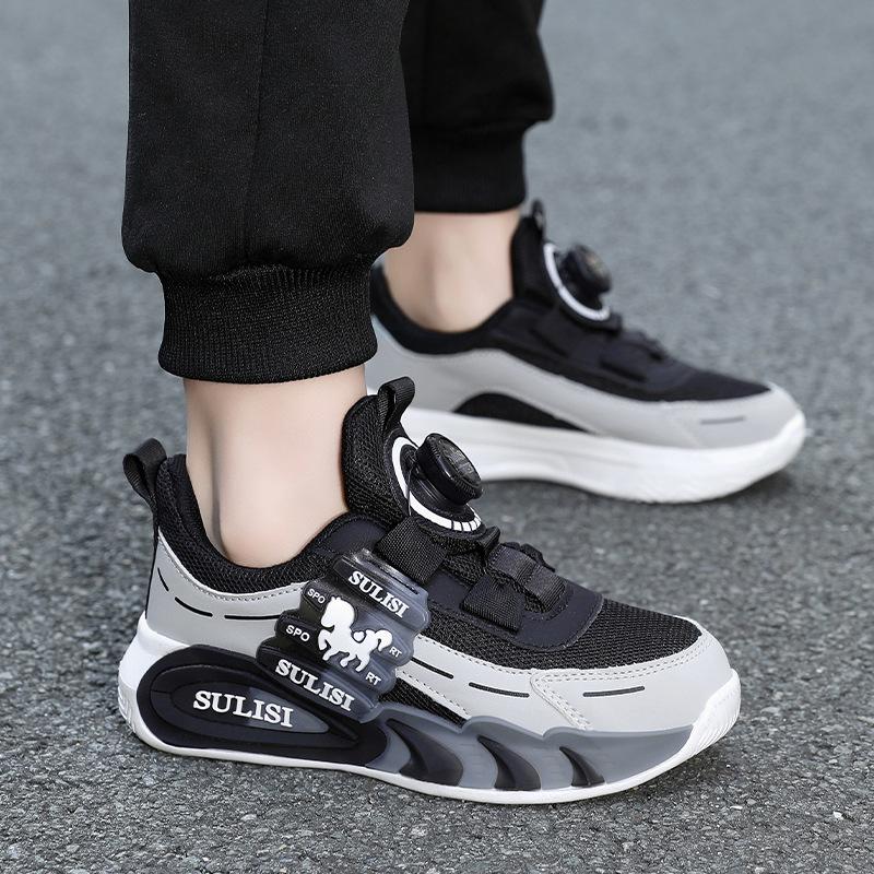 

Rotating button shoes mesh breathable fashion children s sports shoes 2025 new boys running shoes factory straight hair 40