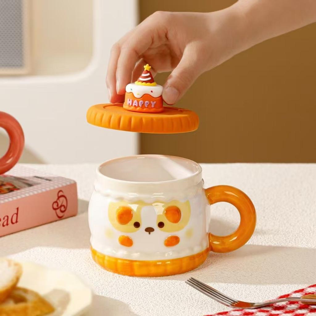 Cup with Lid Cartoon Mug High Looking Cup Ceramic Cute Girl Water Cup Birthday Gift Souvenir