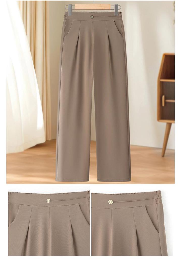 Stylish Ice Silk High Waisted Pants for 50-Year-Old Women - Loose, Elastic, Straight-Leg Summer Casual Wear