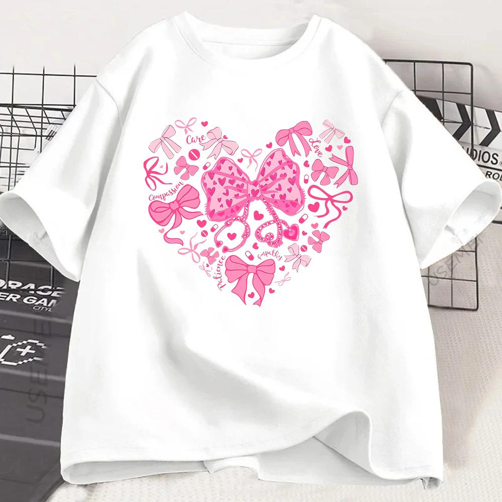 Nurse Life T Shirt Medical Bow Heart Graphic Tee Doctor Nursing Student Top Compassion Care Slogan Shirt Trendy Hospital Wear