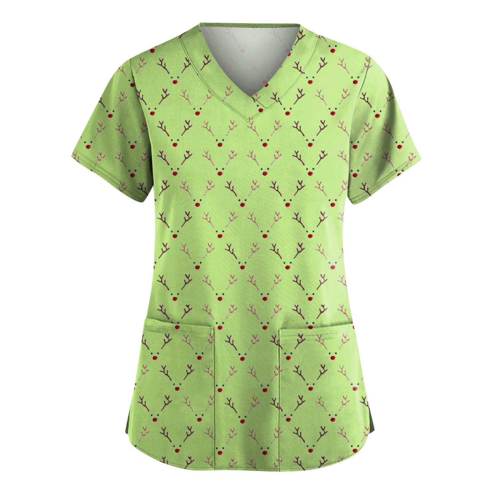 

Женская модная рабочая одежда с V-образным вырезом и короткими рукавами, с карманами, топ с рождественским принтом, униформа для сиделки XXXXXL зелёный
