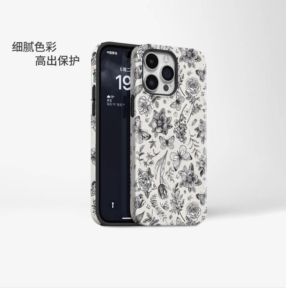 Anti-drop Film Mobile Phone Case Apple 16promax Retro Butterfly Flower ip17AIR Hot-selling 15 Hard Case