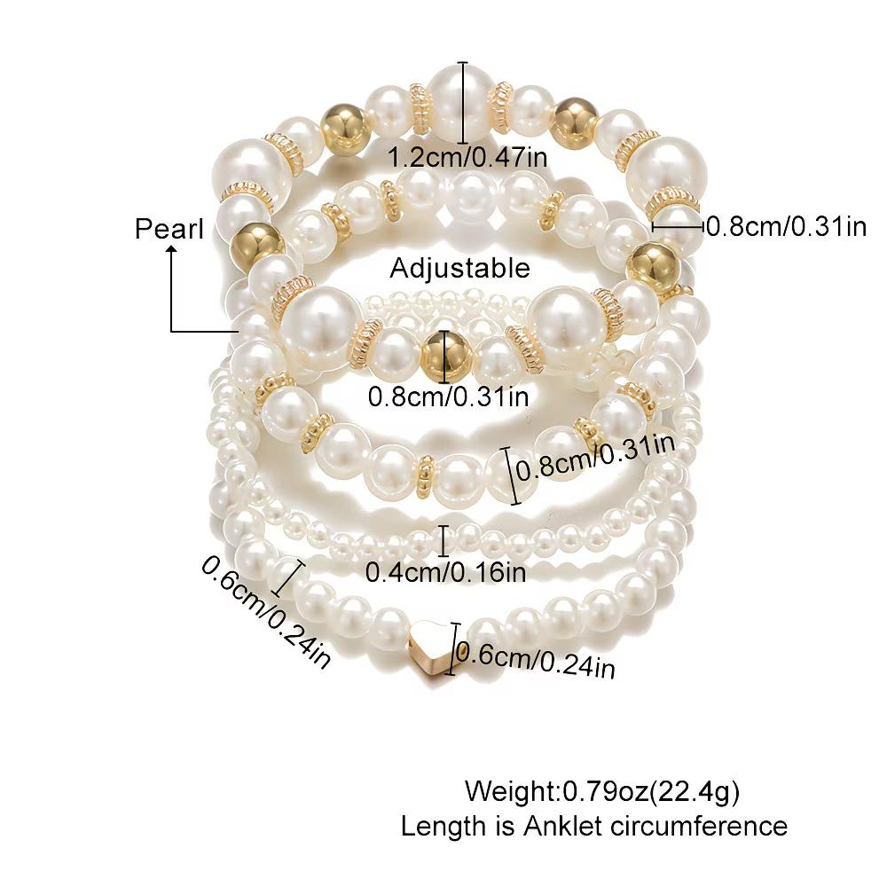 4pcs Elegant Vintage Minimalist Women'S CCB Imitation Pearl Beaded Elastic Bracelet Set , Suitable for Daily Wear, Vacation, Parties, Weddings Gifts,