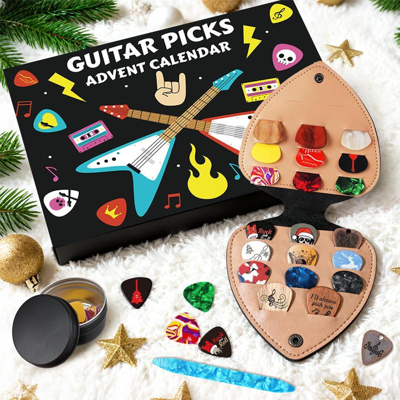 Noel Gitar Penaları Advent Takvimi Hediyeleri 2025 Çocuk Yetişkin Yılbaşı Geri Sayım Müzik Hediyesi Kapalı Kutu Çalgıcı Sürpriz Aksesuarlar