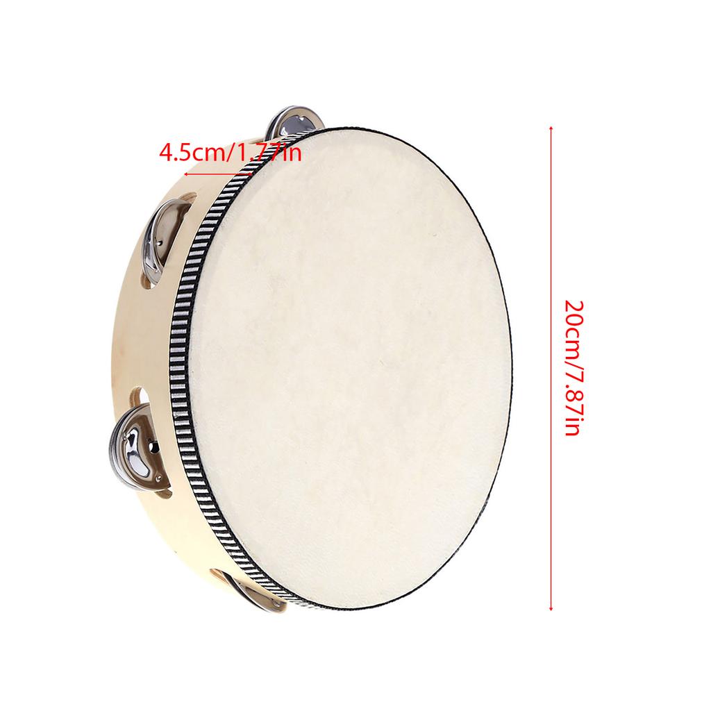 8 Inch Handheld Tambourine with Metal Jingles Percussion Drum Early Education Instrument Musical Toy Gift for Kids