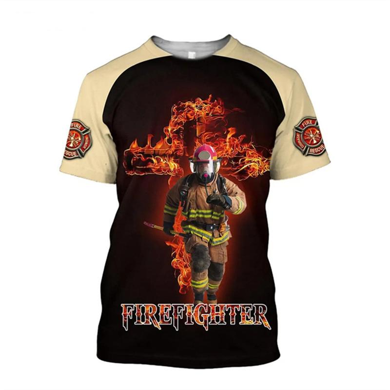 Summer Fashion Comfortable Loose Round Neck Short Sleeve Large Size T-shirt Creative Firefighter 3d Printed Men's Casual Sports T-shirt