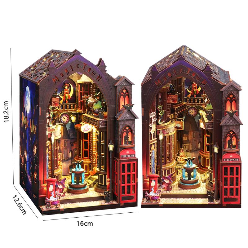 DIY Wooden DollHouses Book Nook Shelf Insert Kits Miniature Model Kits The Alley Waiting For The Cat Bookend For Friends Gifts
