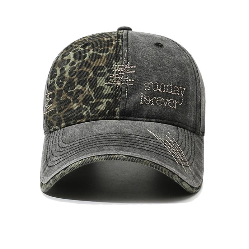 Leopard Print Stitching Baseball Cap Unisex Vintage Embroidered Peaked Cap Outdoor Couple Sun Hat