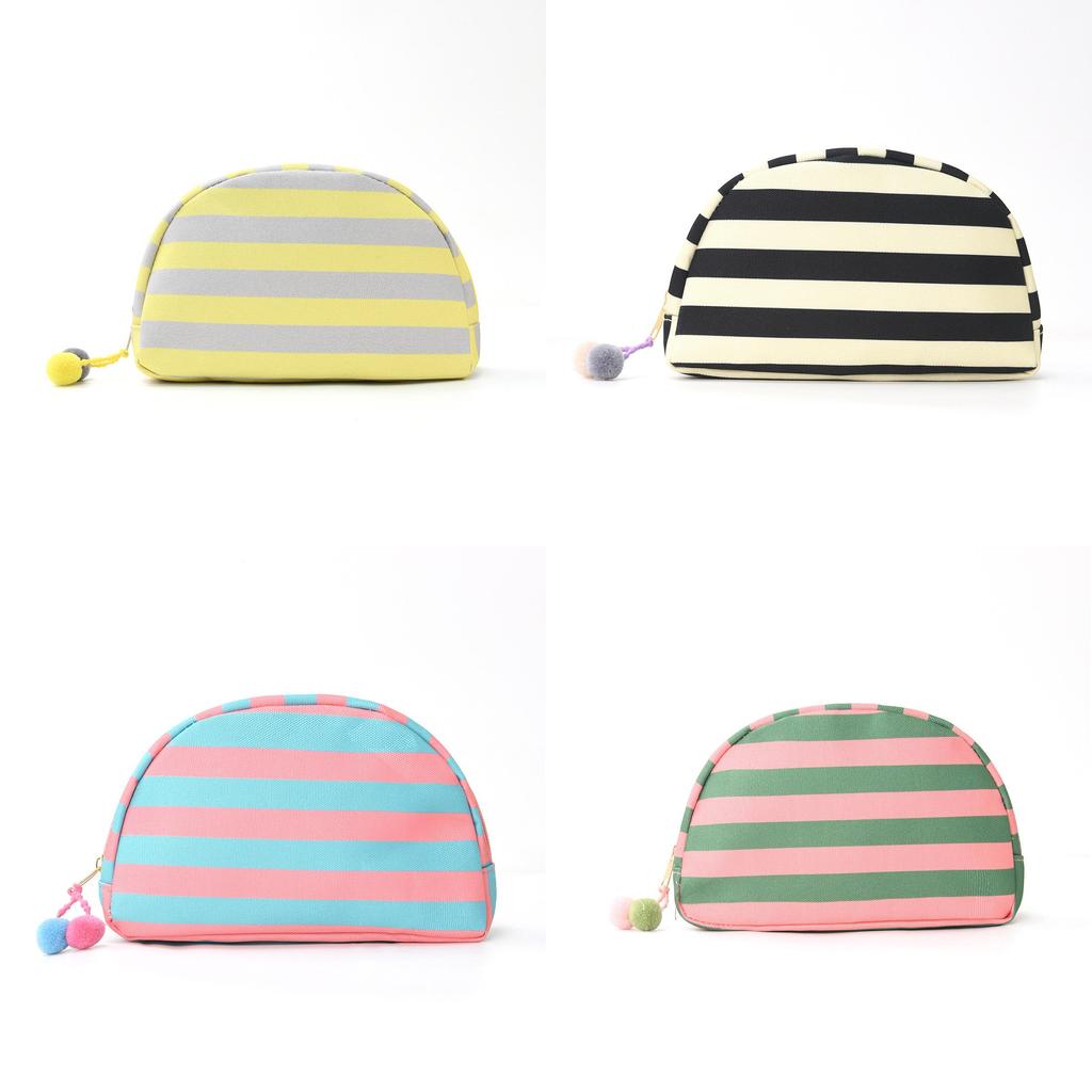Polyester Striped Makeup Bag With Multipurpose Storage For Travel And Outdoor Use