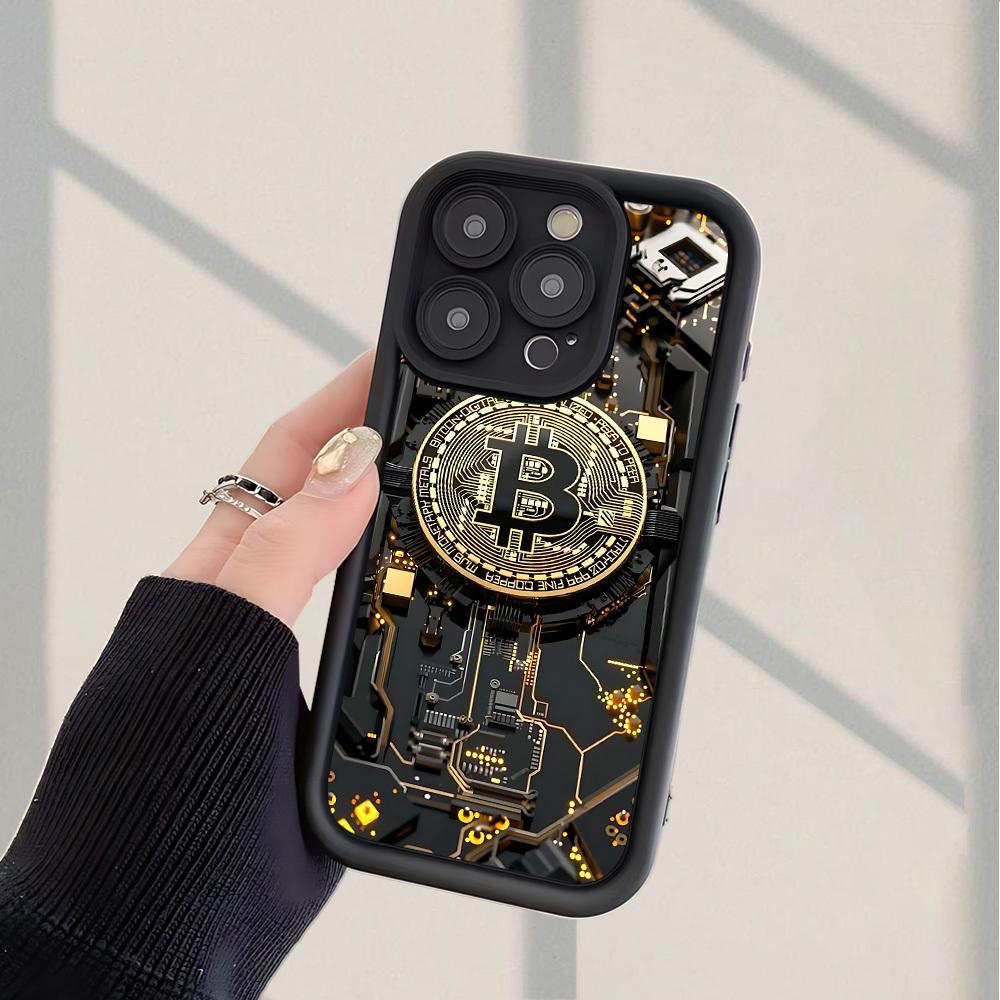 Bitcoin Pattern Phone Case Suitable for iPhone 17 16 15 14 13 12 11 Pro/ Max /Plus Anti-fall and Shockproof Back Cover