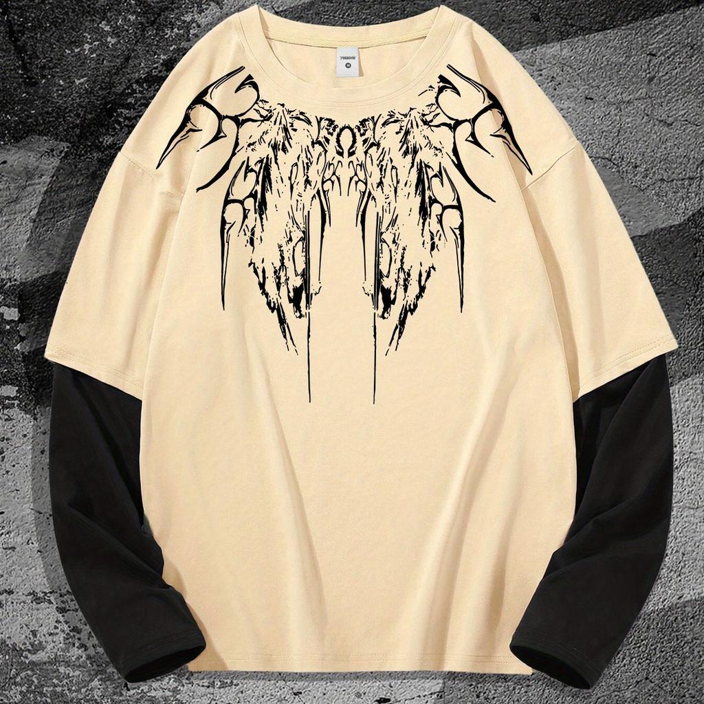 Y2K High Street Hip-Hop Dark Style Print Long-Sleeve T-Shirt, a Trendy Casual Style for Everyday Wear, Perfect for Street Fashion Enthusiasts