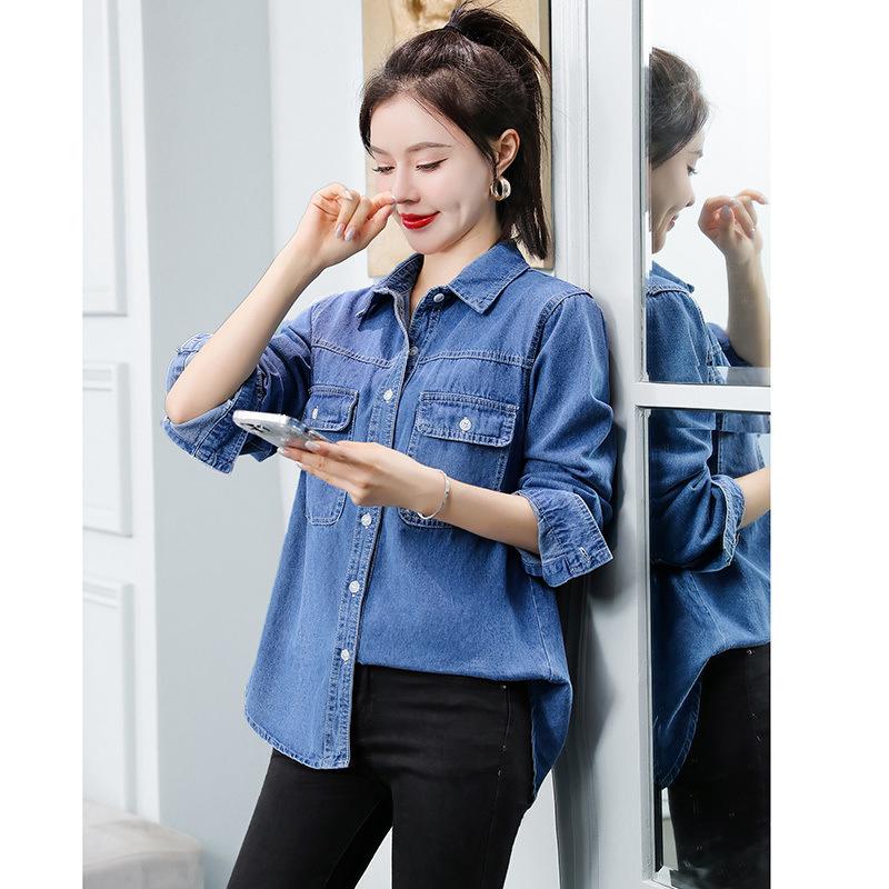 Veste chemise en jean délavé à manches longues pour femme - Style décontracté coréen Printemps/Automne 2025