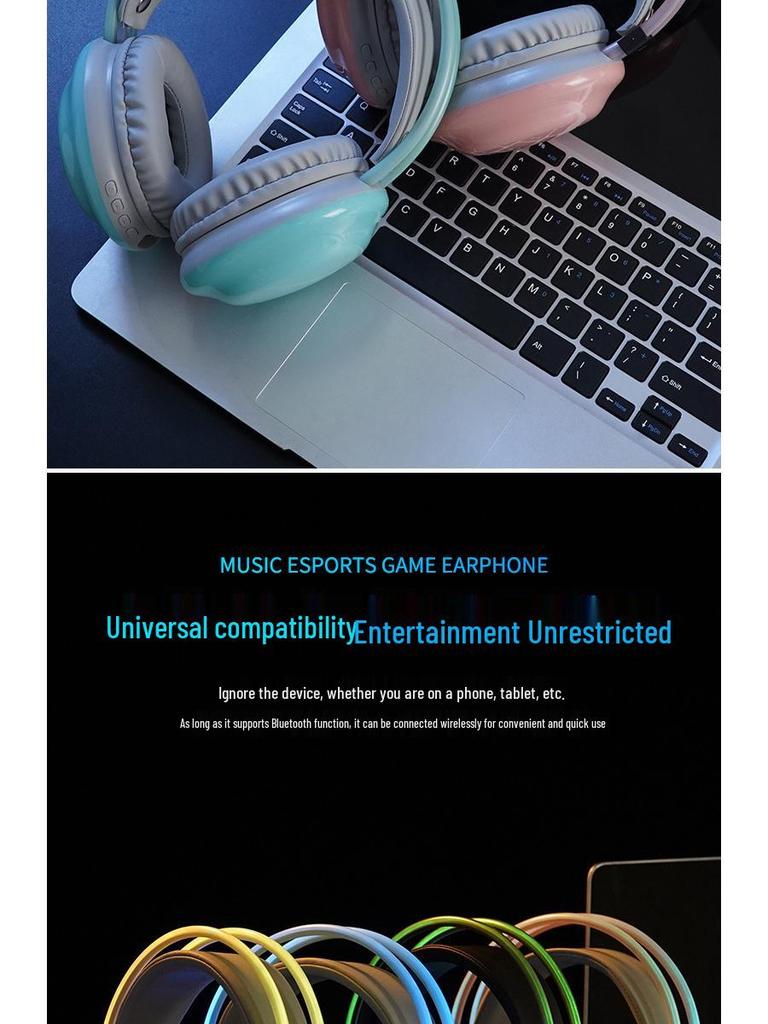 New Luminous Over-Ear Bluetooth Gaming Headset with Ultra-Long Battery Life and Noise Reduction