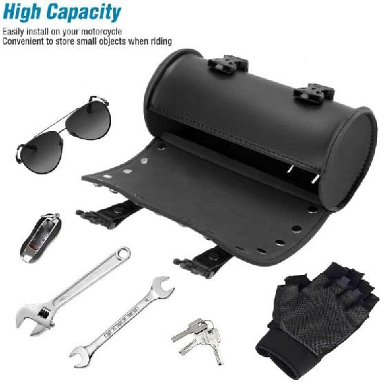 Motorcycle Tool Bag Universal Fork Bag PU Leather Saddlebag Front Fork Handlebar Sissybar Storage Roll Pouch for Harley Davidson Dyna Softail