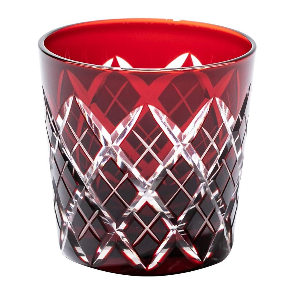 [Official Taiburo Workshop] Edo Kiriko Yaraimon Chilled Sake Cup (Red) TB90152-1R, Wooden Box, Made in Japan