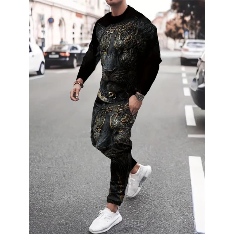 Herren-Frühjahrs-Herbst-Anzug mit langen Ärmeln und trendigen Prints, geeignet für den täglichen Gebrauch