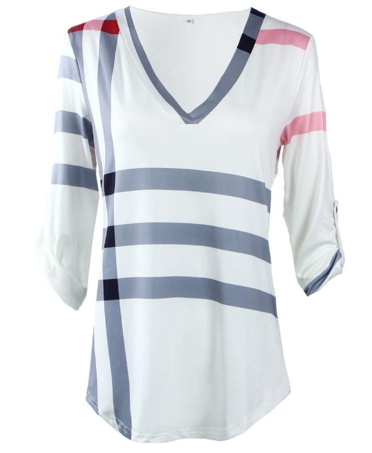 New Blouse Womens Striped Plaid Long Sleeve Ladies Top T Shirt Loose Casual Tops