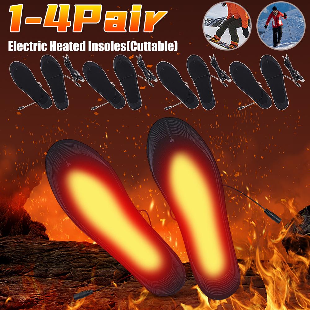 1-4Pair Electric Heated Insoles USB Heating Warm Sock Pad Mat Cuttable Electric Heated Insoles Winter Thermal Insole For Outdoor