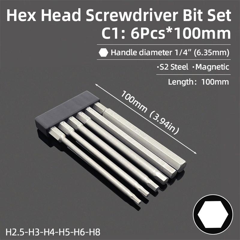 Hex Bit Set Head Allen Wrench Screwdriver Bit Set SAE Metric Hex Shank Magnetic Screw Driver S2 Steel Electric Drill Hand Tools